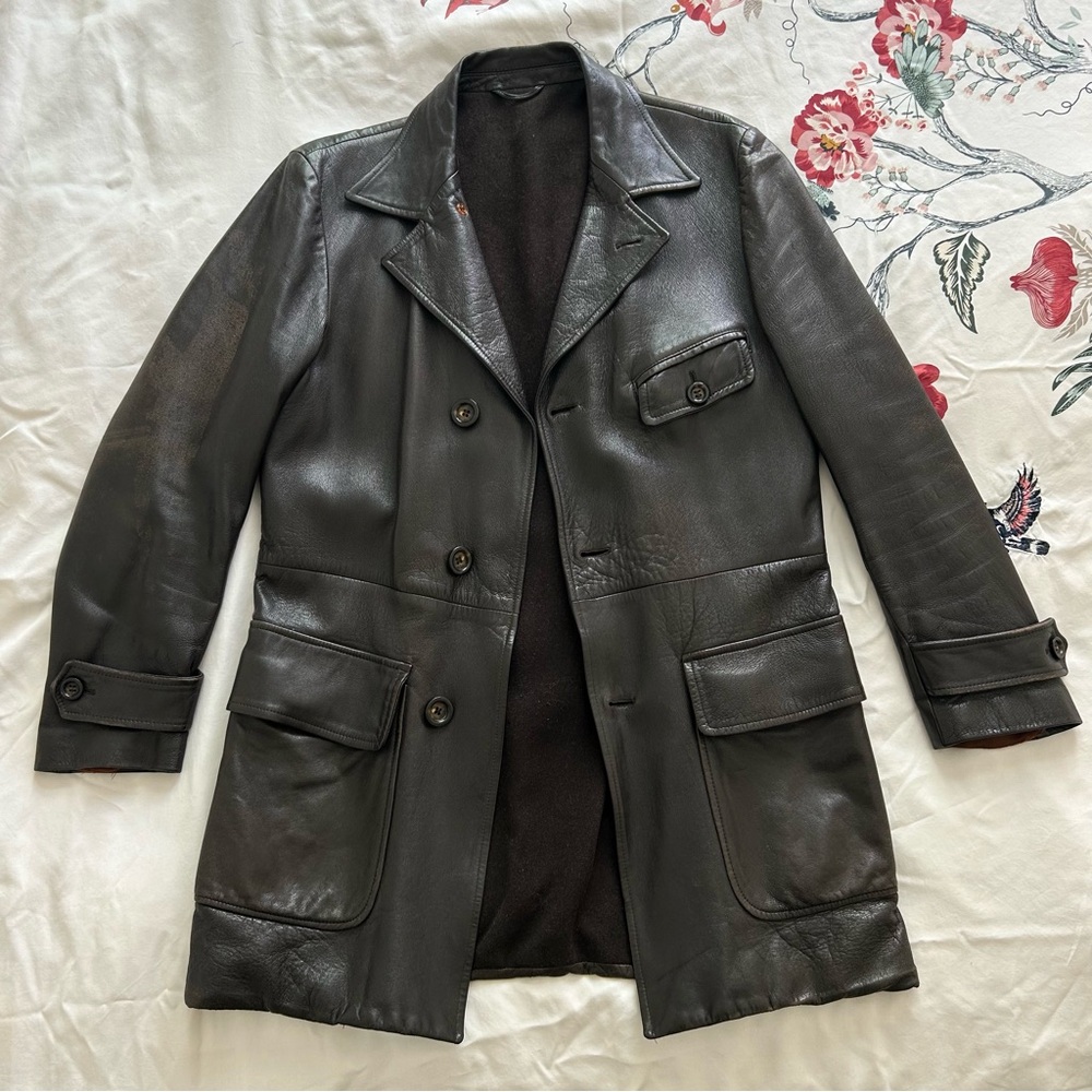 Vintage 1998 Piero Gazzarrini UOMO dark brown leather car coat jacket